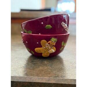 Laurie Gates Holiday Treats Bowls Set of 2 Festive Ceramic Christmas Bowls